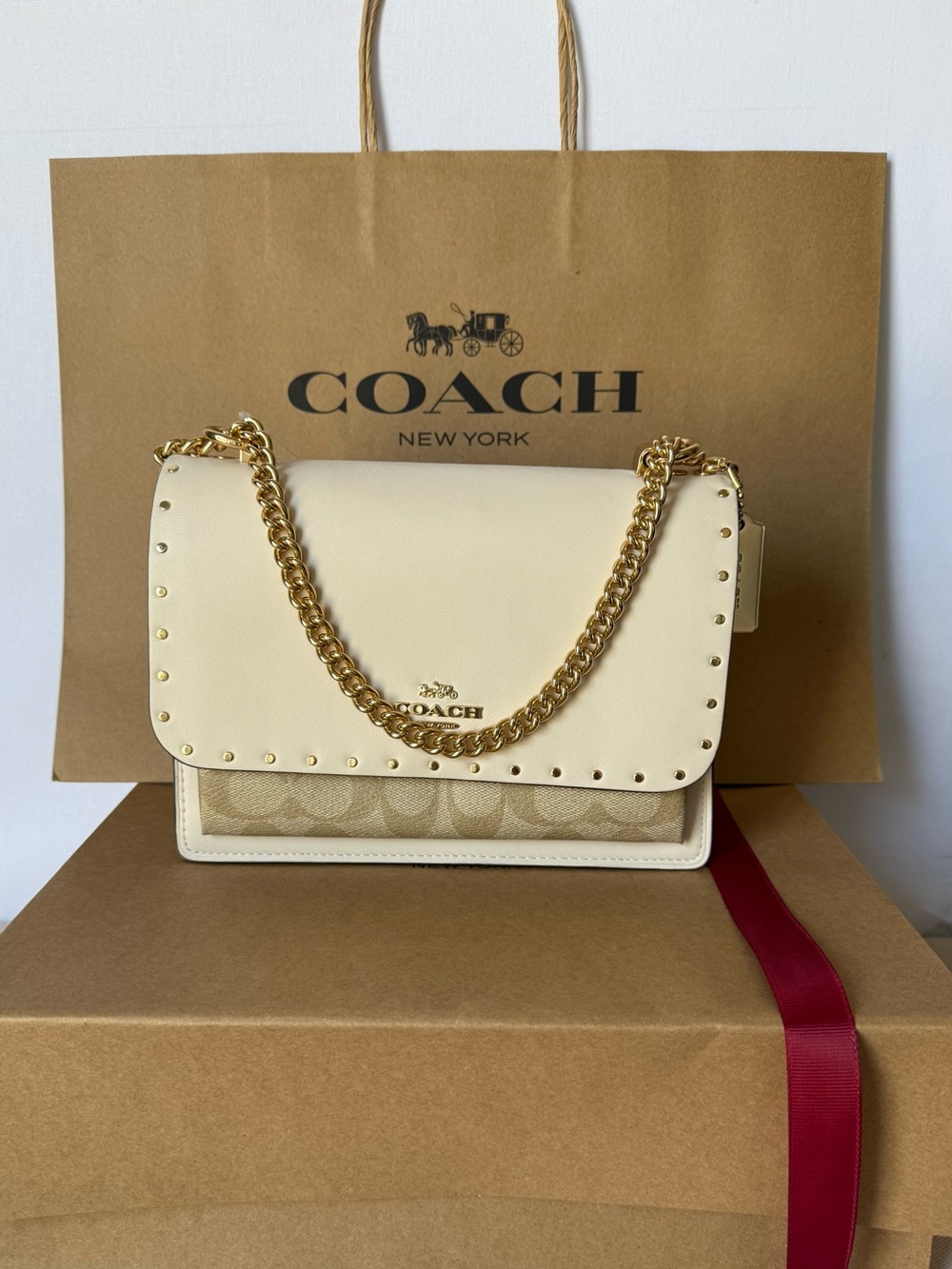 NWT Coach Klare Crossbody Bag Signature Light Khaki /Gold Gift Set Ready to Gift